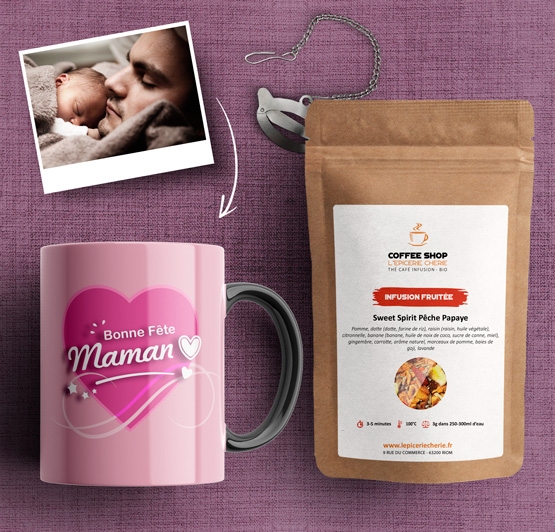 Coffret cadeau maman - Mug (La plus belle maman du monde) + coeur